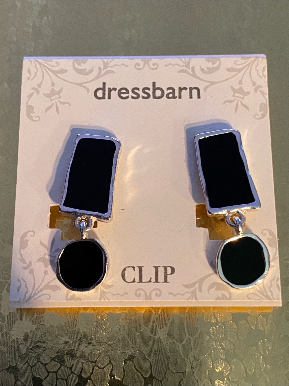 NWT Dressbarn Black Geometric Drop Earrings, clip on